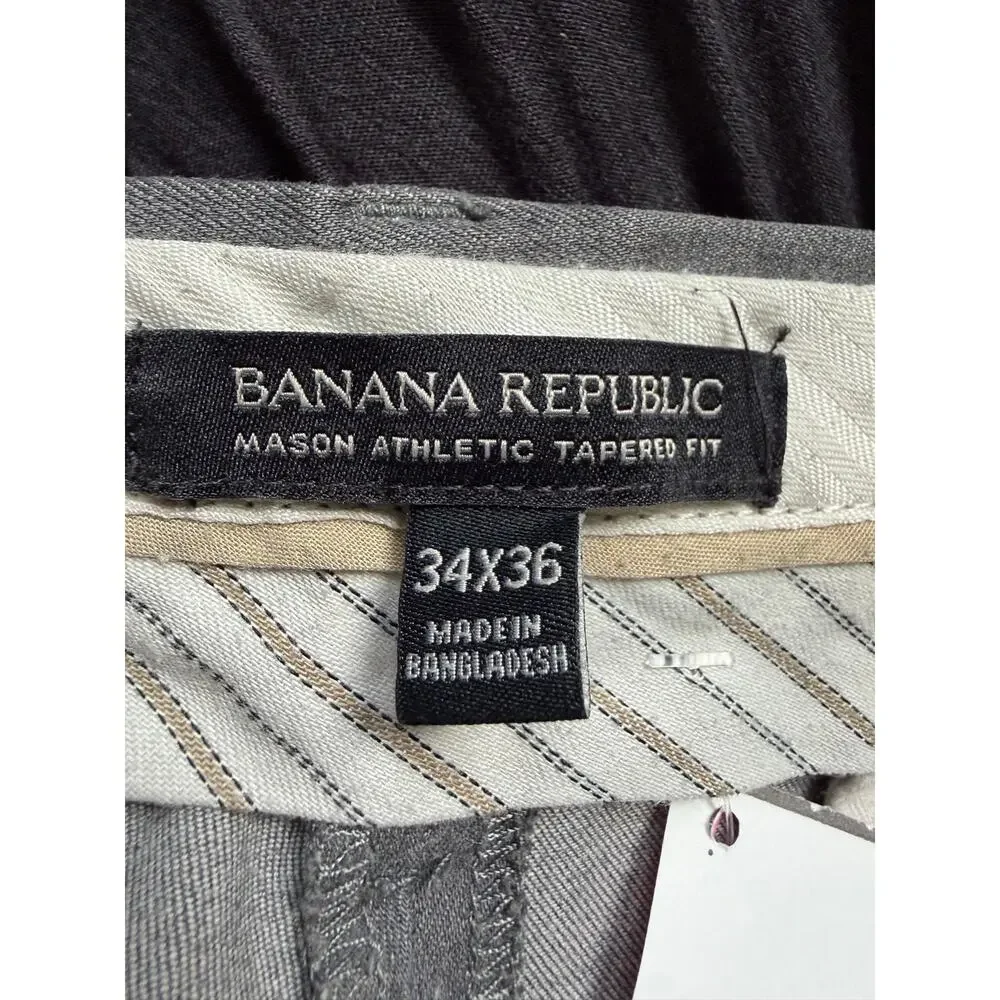 Men's Banana Republic Light Gray Mason Athletic Tapered Fit Dress Pants 34 x 36